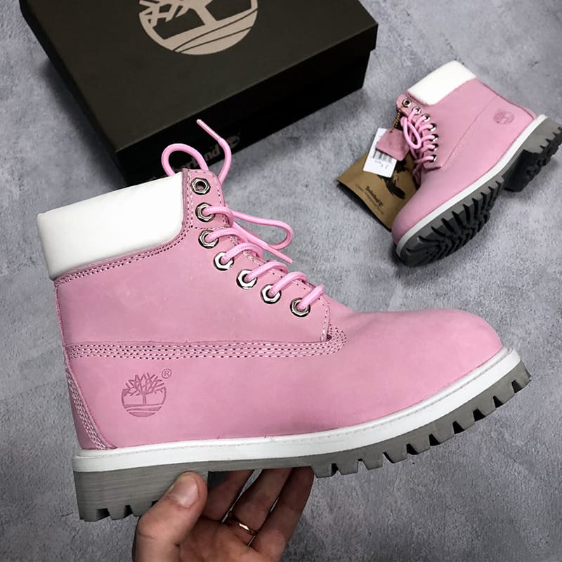 pink and white timberlands